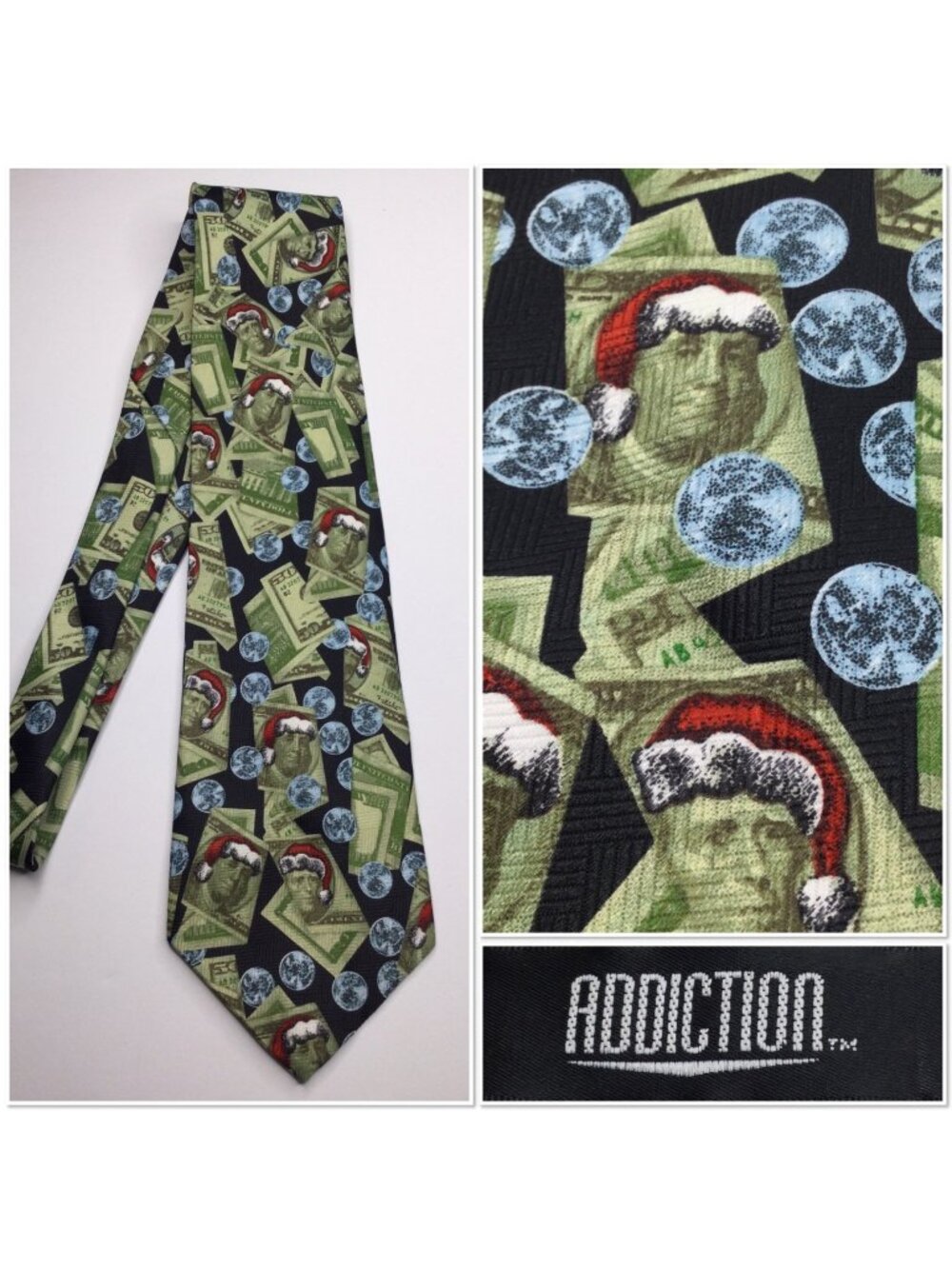 Vintage Christmas Money Pattern Tie By Addiction Mens Necktie